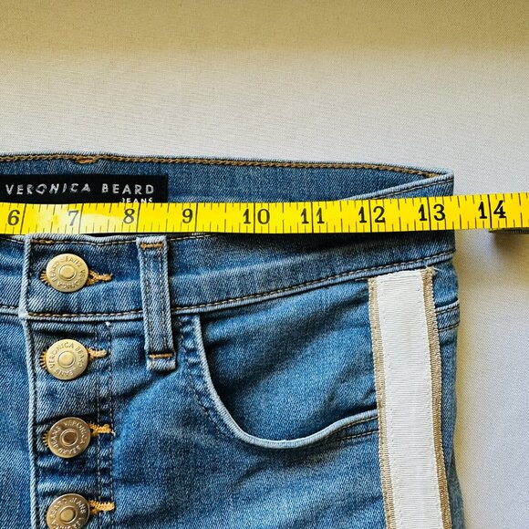 Veronica Beard Jeans Debbie 10" Skinny Women's 26/2 Grotto Tuxedo Stripe Button - Picture 13 of 15